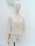 1940s Chevron pintuck sheer blouse - Medium