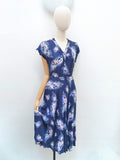 1940s Daffodil print rayon dress - Extra small