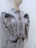 1980s Stonewash denim & leather dress - Small