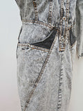 1980s Stonewash denim & leather dress - Small