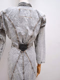 1980s Stonewash denim & leather dress - Small