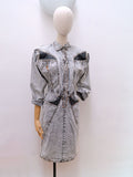 1980s Stonewash denim & leather dress - Small