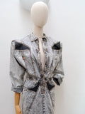 1980s Stonewash denim & leather dress - Small
