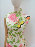 1960s Butterfly peony print silk cheongsam - Extra small