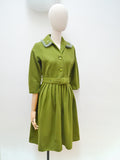 1950s Fringed collar wool dress - Small