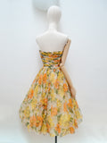 1950s Floral chiffon strapless dress - Extra small Small