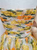 1950s Floral chiffon strapless dress - Extra small Small