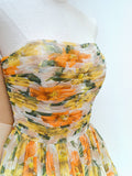 1950s Floral chiffon strapless dress - Extra small Small