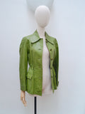 1970s Green leather fitted jacket - Extra small