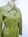 1970s Green leather fitted jacket - Extra small