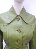 1970s Green leather fitted jacket - Extra small