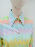 1970s Zig zag jersey blouse - Small