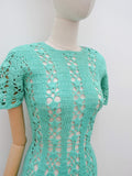 1960s Aqua green crochet mini dress - Small