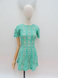 1960s Aqua green crochet mini dress - Small