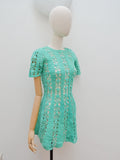 1960s Aqua green crochet mini dress - Small