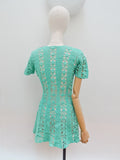 1960s Aqua green crochet mini dress - Small