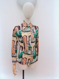 1970s Novelty print skinny blouse - Extra small