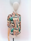 1970s Novelty print skinny blouse - Extra small