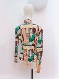 1970s Novelty print skinny blouse - Extra small