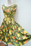 1950s Rose print Carnegie dress - Small Medium