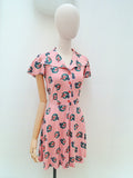 1970s Sunhat print day dress - Extra small