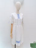 1940s Hand embroidered linen dress - Large