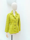 1970s Green orange check woollen fitted jacket - Small