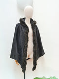 Victorian embroidered silk & ostrich cape - Small Medium