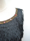 1930s Silk & lamé fringed evening dress - Small