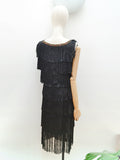 1930s Silk & lamé fringed evening dress - Small