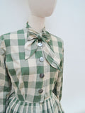 1950s Bow tie neck cotton day dress - Extra small