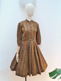 1950s 3/4 sleeve cotton day dress - Small