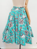 1950s Shaheen printed full skirt - Small Medium