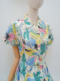 1950s Novelty Tropical print dress - Small