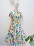 1950s Novelty Tropical print dress - Small