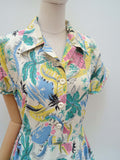 1950s Novelty Tropical print dress - Small