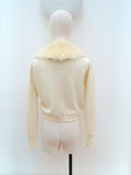 1950s Fur collar rhinestone clasp cardigan - Large