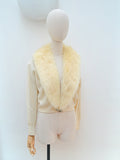 1950s Fur collar rhinestone clasp cardigan - Large