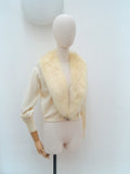 1950s Fur collar rhinestone clasp cardigan - Large