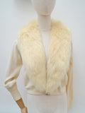 1950s Fur collar rhinestone clasp cardigan - Large