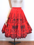 1950s Scallop hem rose print skirt - Small