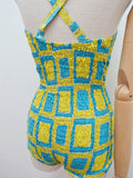 1960s Spiral print cotton swimsuit - Small Medium