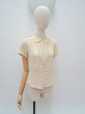 1940s Embroidered openwork crepe blouse - Small