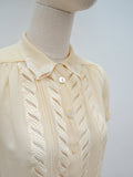 1940s Embroidered openwork crepe blouse - Small