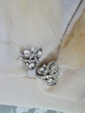 1950s Fur collar rhinestone clasp cardigan - Large