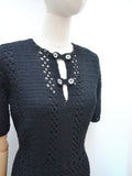 1940s Crocheted black dress - Medium Large