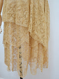 1920s Tan lace & pink corsage evening dress - Small