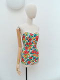 1950s Rose print strapless Kittiwake swimsuit - Extra small