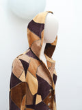 1970s Faux patchwork corduroy long coat with hood - Extra small