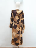 1970s Faux patchwork corduroy long coat with hood - Extra small